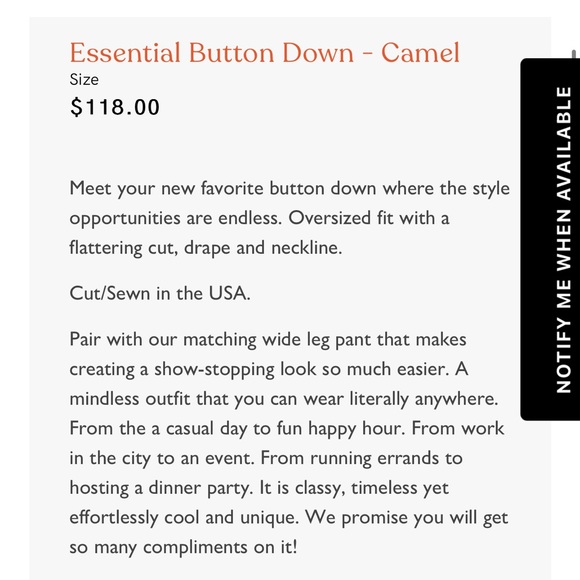 HDYWT Essential Button Down in Camel - Picture 9 of 10